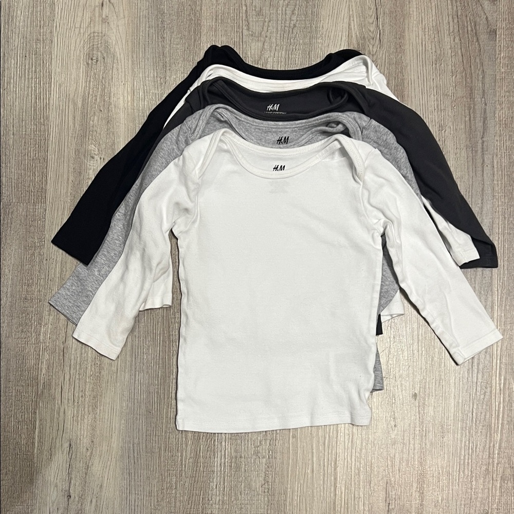 H&M Kids Long Sleeve Tee Trio - White, Gray, Black set of 5